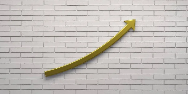 Success arrow up in white brick wall. 3D Render illustration