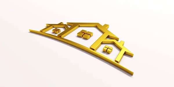 Real Estate Houses Gold Isometric Logo Design. 3D Rendering Illustration