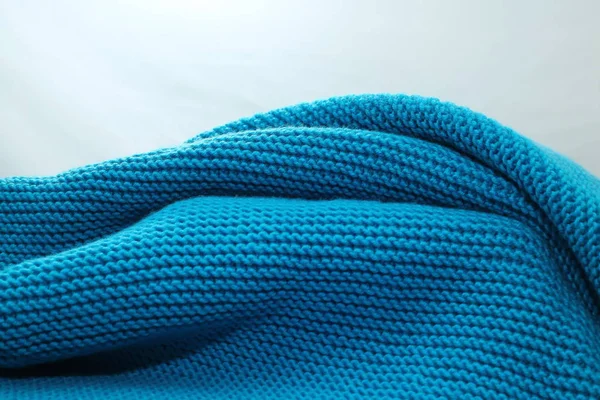 Kék Pamutból Készült Önkötött Gyapjútakaró — Stock Fotó
