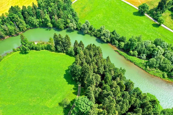 De Iller een rivier in Beieren van bovenaf — Stockfoto