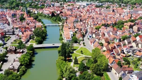 Luchtfoto Van Rottenburg Neckar Aan Blauwe Hemel — Stockvideo