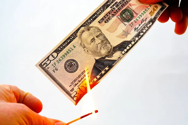 Spalić Dolary Zniszczyć Pieniądze — Zdjęcie stockowe