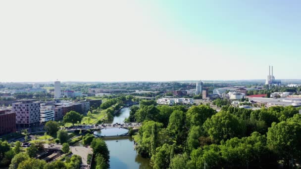 Heilbronn Yukarıdan Birçok Manzarası Olan Bir Şehir — Stok video