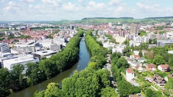 Heilbronn Сверху Город Множеством Достопримечательностей — стоковое видео