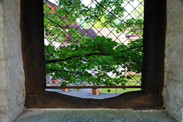 Fenster Aus Holz Est Une Vue Pappenheim Bavière — Photo