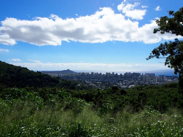 Kota Honolulu Dari Diamond Head Ala Moana Dan Oseanscape Terlihat — Stok Foto
