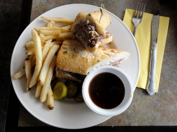 French Dip Sandwich American Cuisine French Dip Sandwich Also Known — Stock Photo, Image