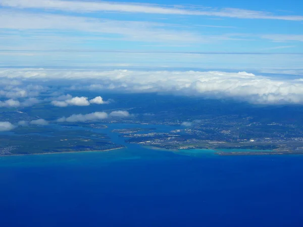 Aerial Pearl Harbor Honolulu Airport Ocean Clouds Island Oahu Hawaii — Stock Photo, Image