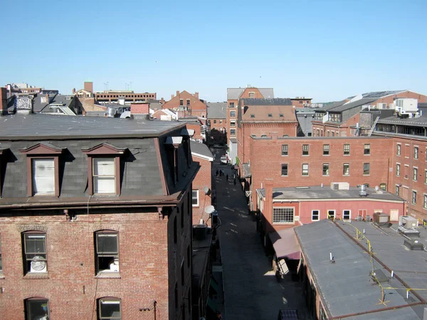 Portland Maine Cidade Red Brick Edifícios Wharf Street Topo Edifício — Fotografia de Stock