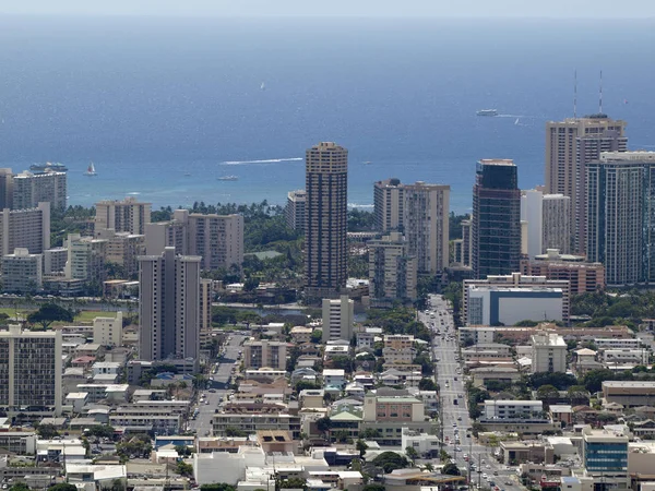 Honolulu Października 2015 Aerial Honolulu Waikiki Budynki Parki Hotele Mieszkanie — Zdjęcie stockowe