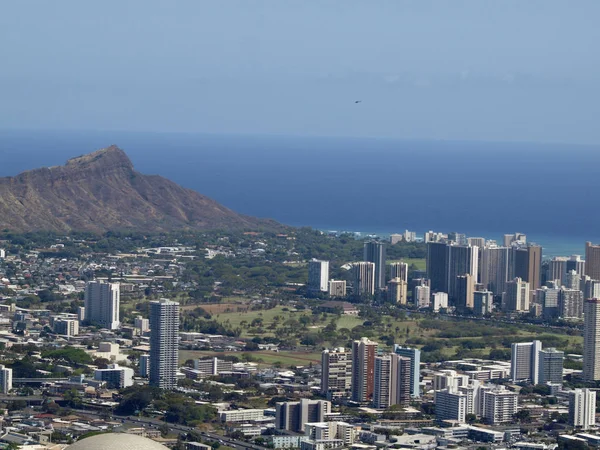 Vista Aérea Honolulu Cityscape Diamondhead Ala Wai Golf Course Costa — Fotografia de Stock