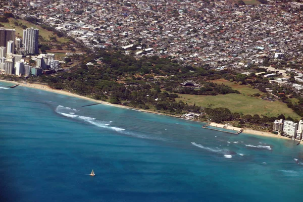 Luchtfoto Van Kapiolani Park Waikiki Natatorium Kapahulu Stad Stille Oceaan — Stockfoto