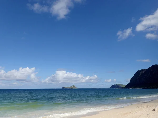 Putaran Gelombang Lembut Pantai Waimanalo Melihat Arah Pulau Rabbit Dan — Stok Foto