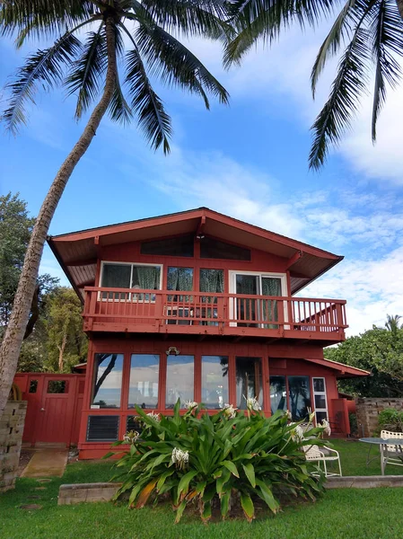 Red Beach House Waimanalo Piękny Dzień Oahu Hawajach — Zdjęcie stockowe