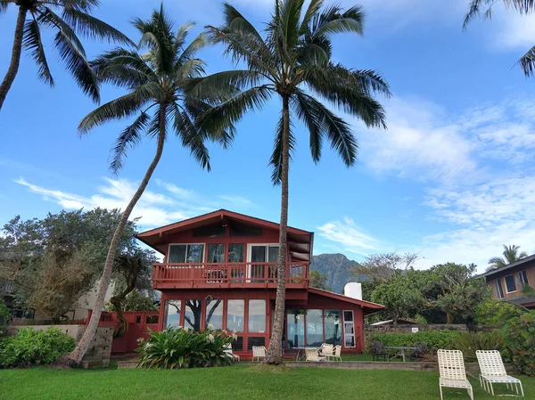 Red Beach House Waimanalo Piękny Dzień Oahu Hawajach — Zdjęcie stockowe