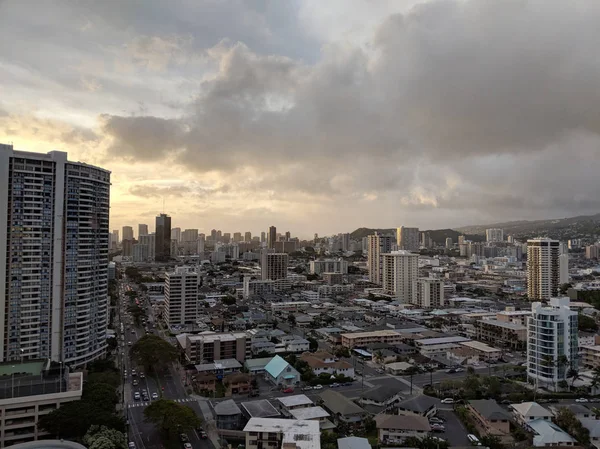 Honolulu Abril 2018 Aerial Honolulu Cityscape Con Edificios Parques Hoteles — Foto de Stock