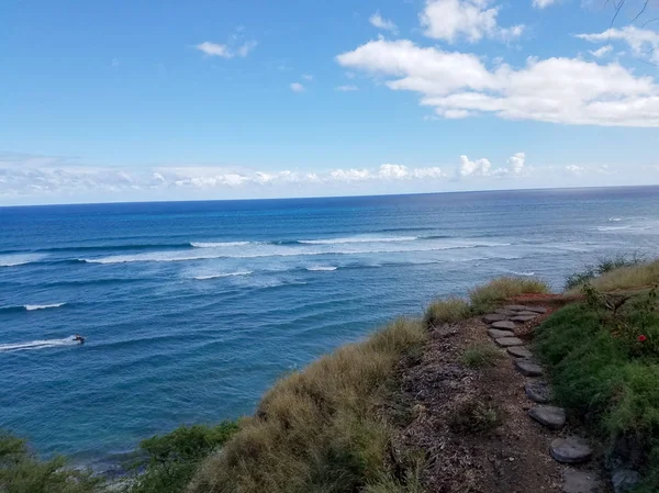 Jetski Tävlingar Över Havet Med Vågor Sett Från Diamond Head — Stockfoto