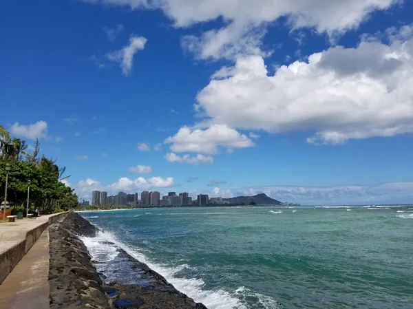 Punto Kewalo Basin Honolulu Con Diamond Head Dintorni Waikiki Hotel — Foto Stock