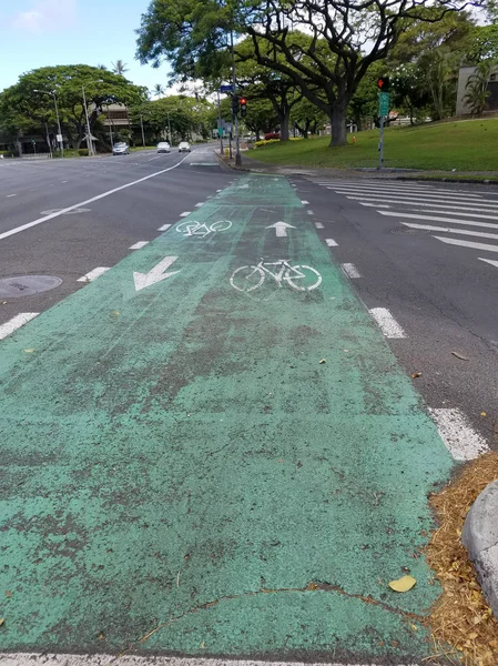 Honolulu May 2017 Green King Street Protected Bike Lane Downtown — Stock Photo, Image