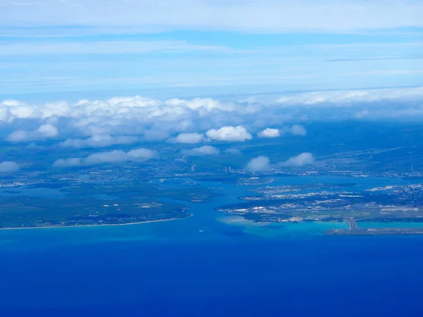 Aérea Pearl Harbor Aeropuerto Honolulu Comunidad Circundante Desde Océano Con — Foto de Stock