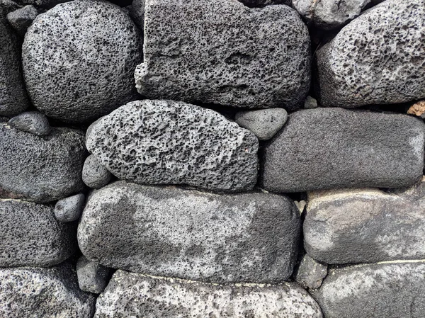 Primer Plano Viejo Muro Piedra Lava Isla Grande Hawaii —  Fotos de Stock