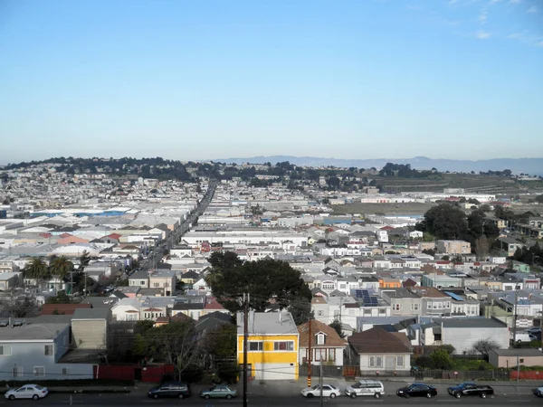 Aerial View Houses Cars Streets San Francisco Bayview Neighborhood Powerlines — Stock Photo, Image