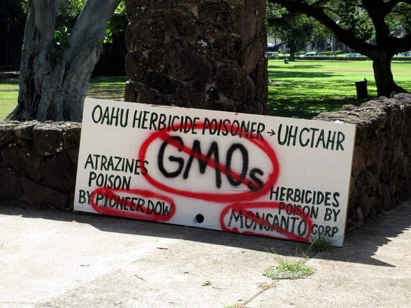 Znak protestu anty-GMO w Thomas Square — Zdjęcie stockowe