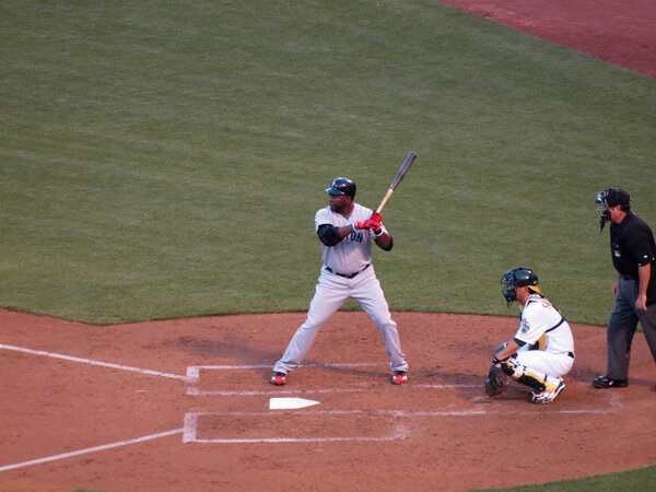 Red Sox hitter David Ortiz up to bat with Kurt Suzuki Catching