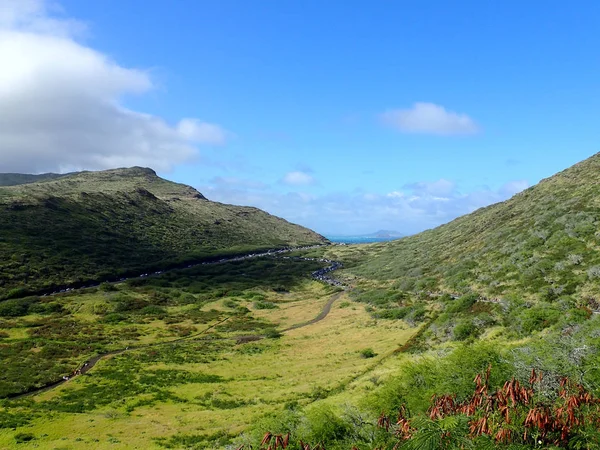 Lush Valley with road within Kaiwi State Scenic Shoreline — Stock Photo, Image