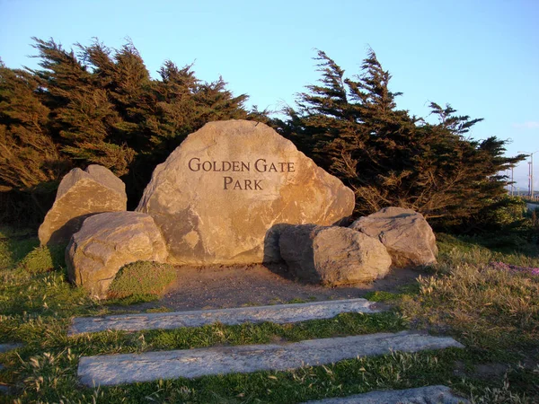 San Francisco May 2010 Golden Gate Park Sign Carved Rock — Stock Photo, Image