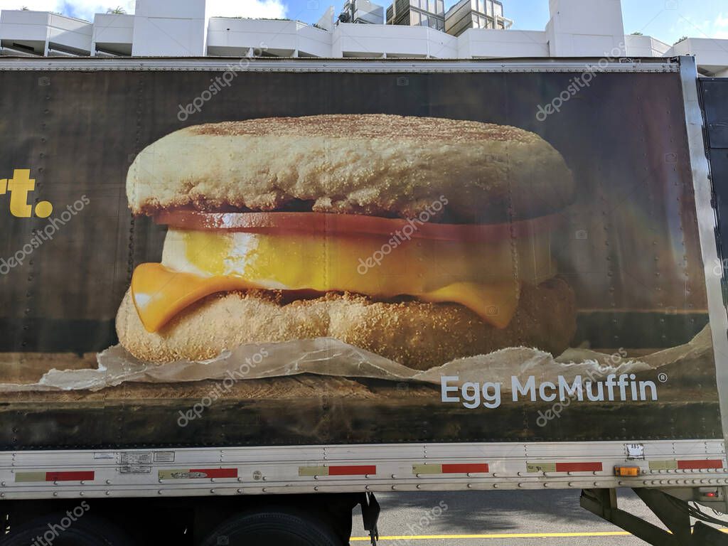 Honolulu - May 24, 2019: Egg McMuffin ad on the side of McDonalds Truck on Oahu, Hawaii