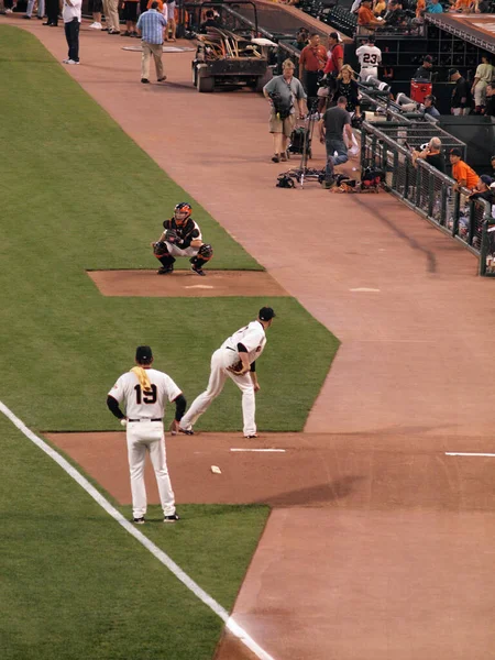 San Francisco Září 2010 Diamondbacks Giants Giants Jonathan Sanchez Zahřívá — Stock fotografie