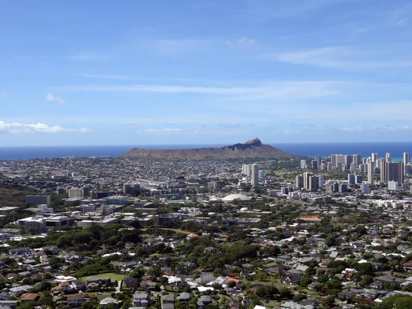 มมองทางอากาศของ Diamondhead Kapahulu Kahala มหาสม ทรแปซ กบน Oahu Hawaii กรกฎาคม — ภาพถ่ายสต็อก