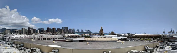 Luchtfoto Van Honolulu Haven Het Centrum Skyline Met Bezienswaardigheden Aloha — Stockfoto