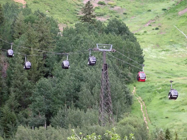 Aspen Julio 2015 Góndolas Que Suben Montaña Sobre Los Árboles — Foto de Stock