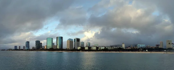 Panoramique Tour Des Vagues Vers Plage Depuis Océan Ala Moana — Photo