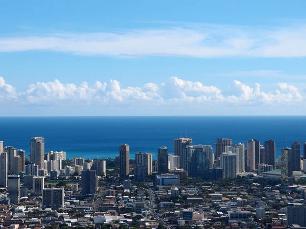 Aerial Honolulu Mccully Ulicy Prowadzącej Waikiki Budynków Parków Hoteli Apartamentów — Zdjęcie stockowe