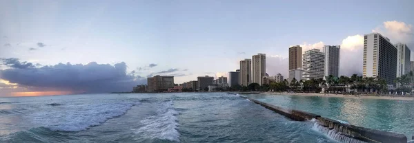 Waikiki Mars Panoramique Des Vagues Roulant Vers Eau Protégée Plage — Photo