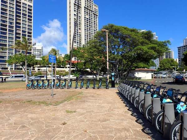 Honolulu September 2017 Rows Biki Bikeshare Bicycles Parked Ala Moana — Stock Photo, Image