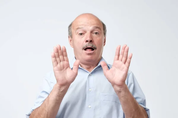 Portrait Unhappy Casual Man Showing Sop Sign Deny Continue Relations — Stock Photo, Image