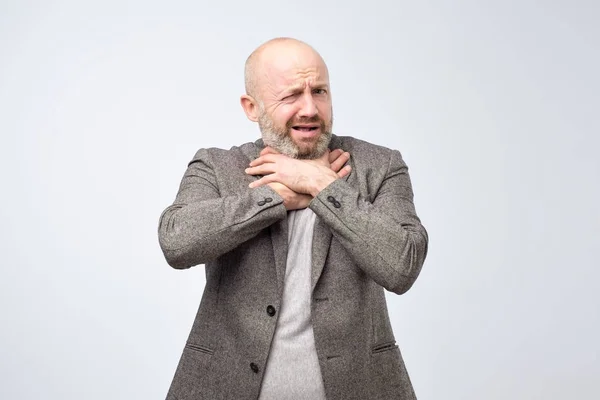 Distress Depression Concept Frustrated Male Makes Suicide Gesture Regret Something — Stock Photo, Image