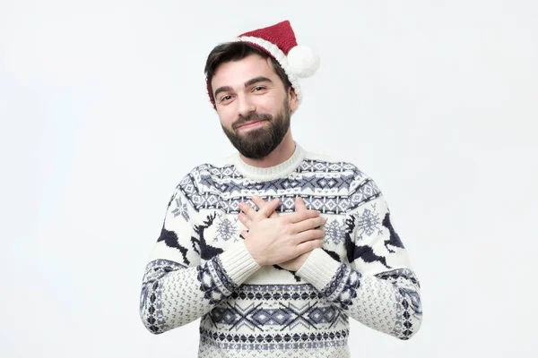 Heureux Homme Amical Chapeau Noël Rouge Contenter Entendre Compliment Petite — Photo