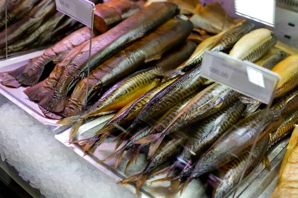Variedade de peixes marinhos no balcão . — Fotografia de Stock