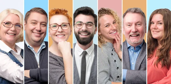 Sammlung von Avataren von Menschen. strahlende Gesichter bei jungen und älteren Männern und Frauen — Stockfoto