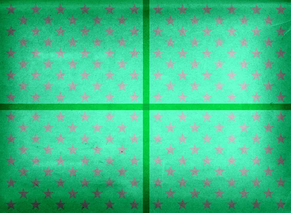 Papel Embrulho Verde Com Estrelas Fita — Fotografia de Stock