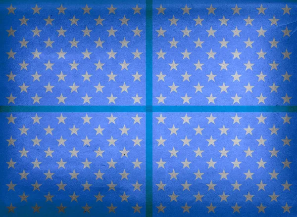 Blue Wrapping Paper Stars Ribbon — Stock Photo, Image