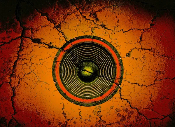 Orange Music Speaker Cracked Wall Background — Stock Photo, Image