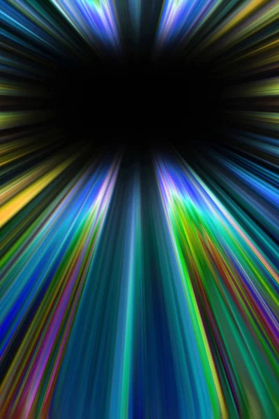 Colourful Blue Green Yellow Starburst Light Trails Black Copy Space — Stock Photo, Image
