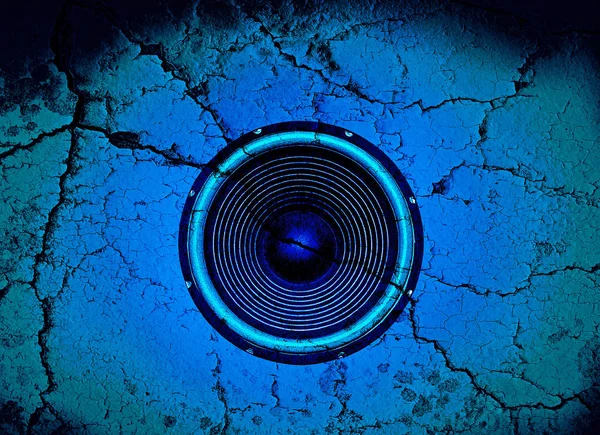 Blue Music Speaker Cracked Wall Background — Stock Photo, Image