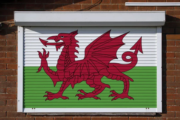 Welsh Vlag Gesloten Stalen Beveiliging Rolluiken — Stockfoto
